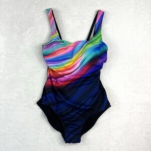Swim Solutions One-Piece Swimsuit Size 8 Shape Solver Sport Colorful Lined NWOT